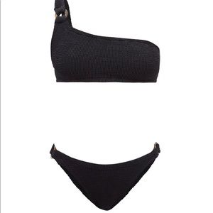 Hunza G black zadie one shoulder crinkle bikini